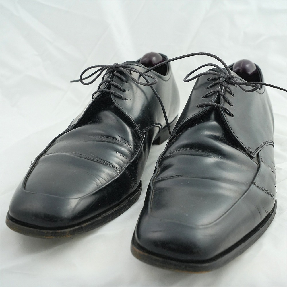 Prada Calzature 1598 Black Leather Square Toe Derby Dress Shoes Mens 9.5 Italy